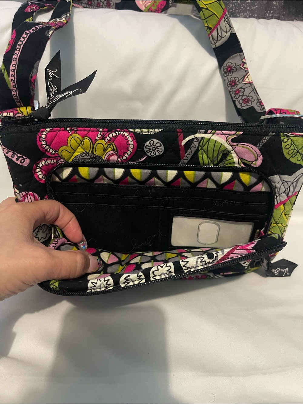 Vera Bradley Black Quilted Floral Crossbody - Pink & Green - Picture 4 of 8